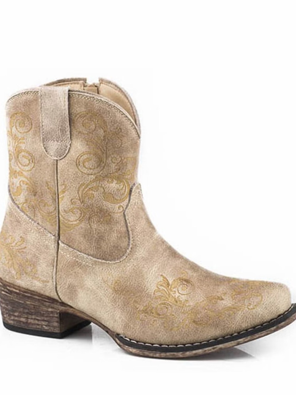Roper Cream/Tan Embroidered Western Ankle Boots